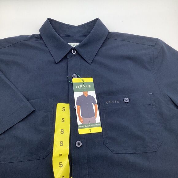 Orvis Mens Short Sleeve Button Up Tech Shirt Blue Size Small NWT - Picture 1 of 8